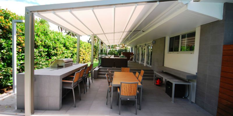 Retracting canopies for Private Residence